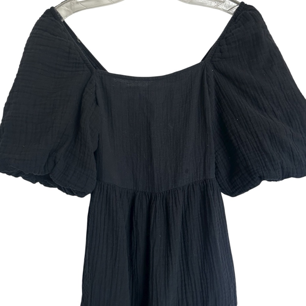 Monki square neck mini dress with tiered hem in textured black Medium - Picture 7 of 13